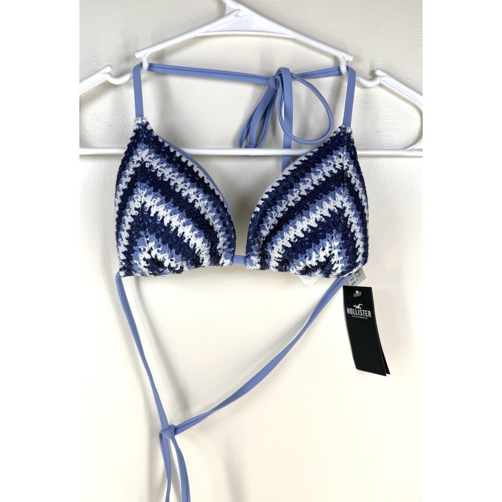Hollister String Bikini Swim Top Small Knit Blues Adjustable Vacation Beach Suit